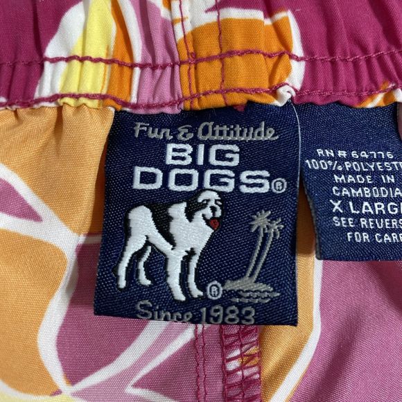 Big Dogs Shorts Men's XL Pink Yellow Orange White Tropical Floral Swim Trunks - Picture 12 of 12